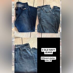 3 Pairs of Old Navy Jeans size 18 Different Style